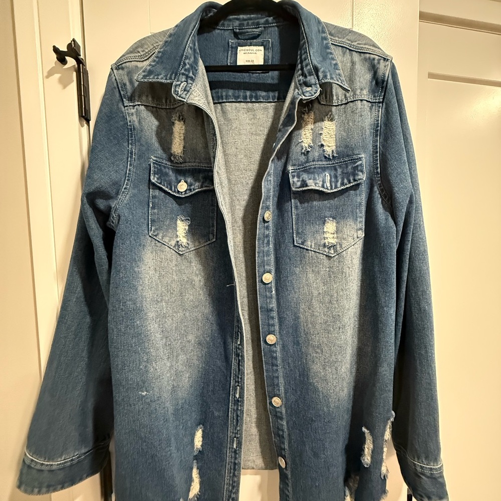 Chic Soul Blue Distressed Jean Jacket